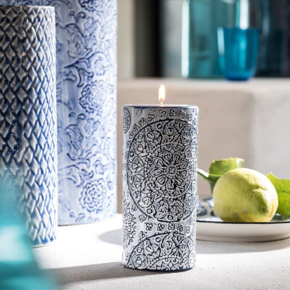 造型系列蠟燭 植物花紋_藍色 (2)