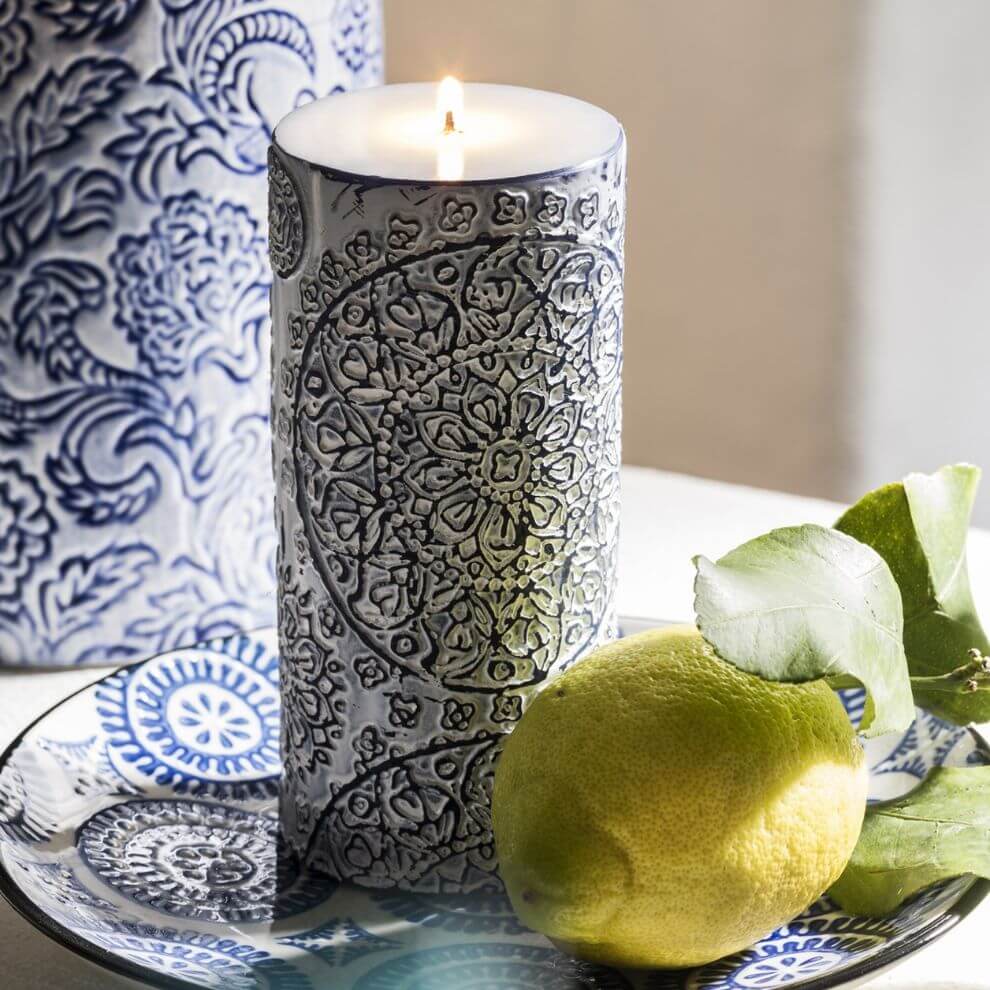 造型系列蠟燭 植物花紋_藍色 (3)