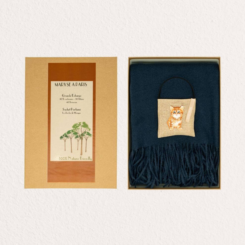 圍巾貓咪香包 深藍色