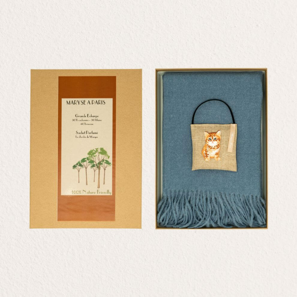 圍巾貓咪香包 海洋藍