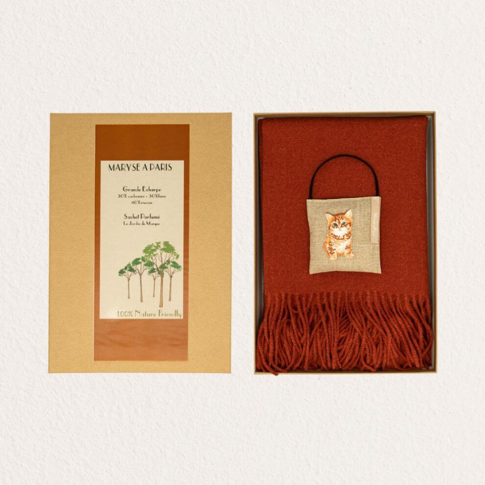 圍巾貓咪香包 橘紅色