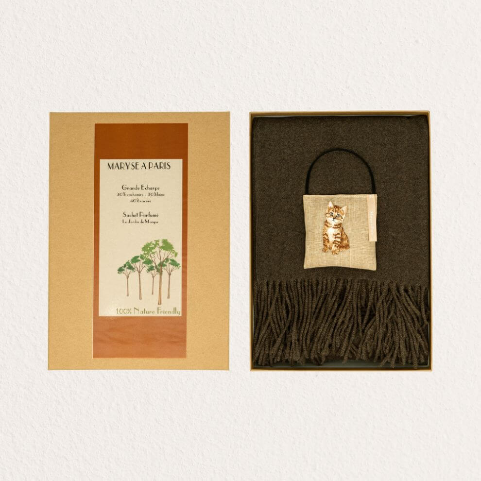 圍巾貓咪香包 深咖啡