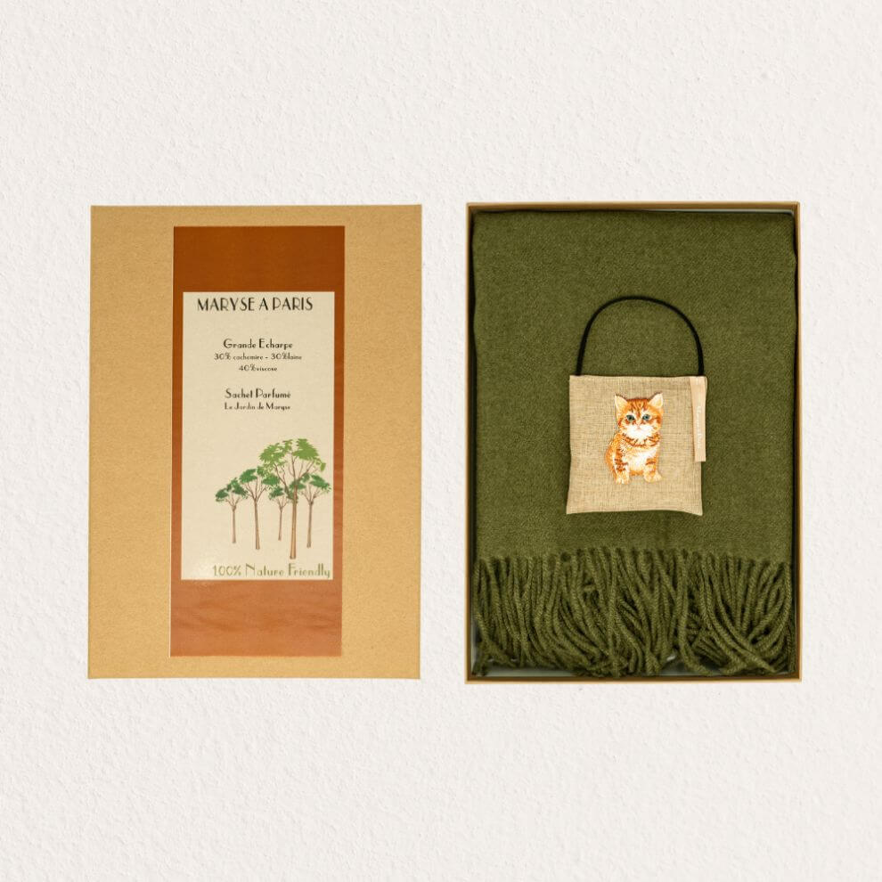 Maryse à Paris 圍巾貓咪香包 墨綠色