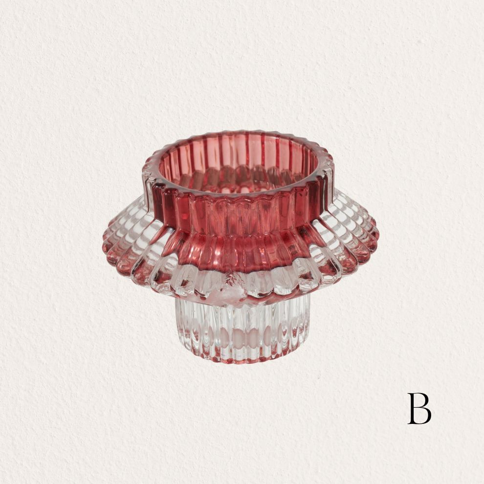 粉色玻璃燭台 (5)