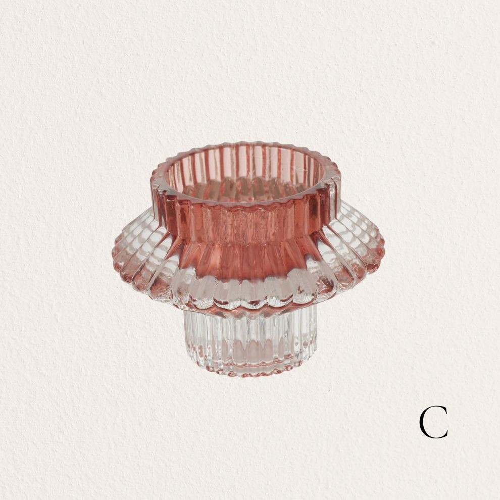 粉色玻璃燭台 (6)