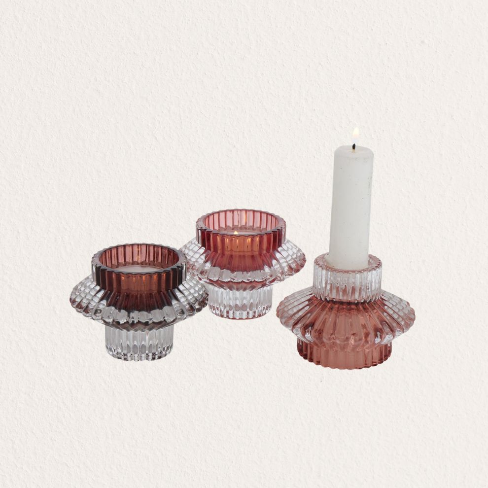 粉色玻璃燭台 (1)