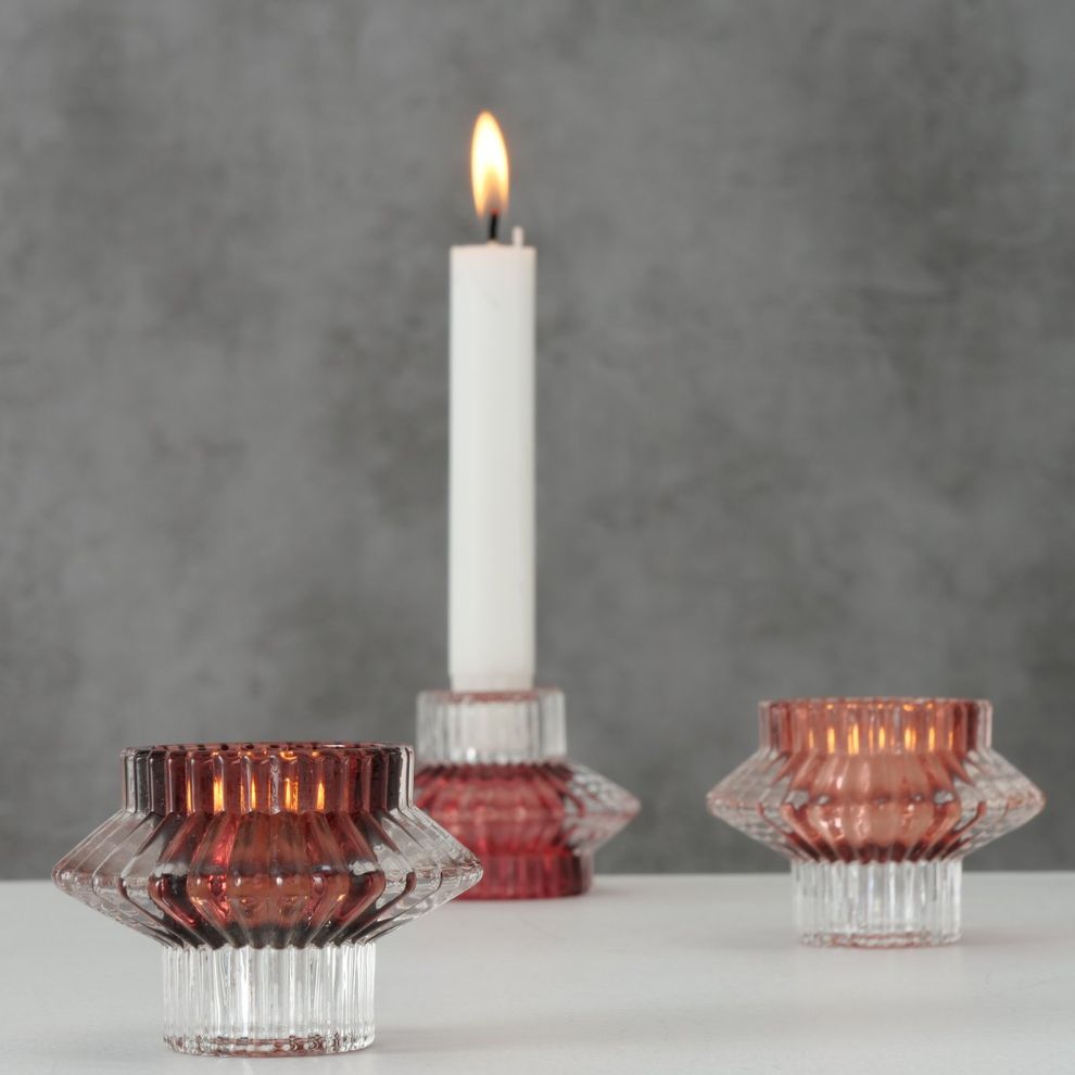粉色玻璃燭台 (2)
