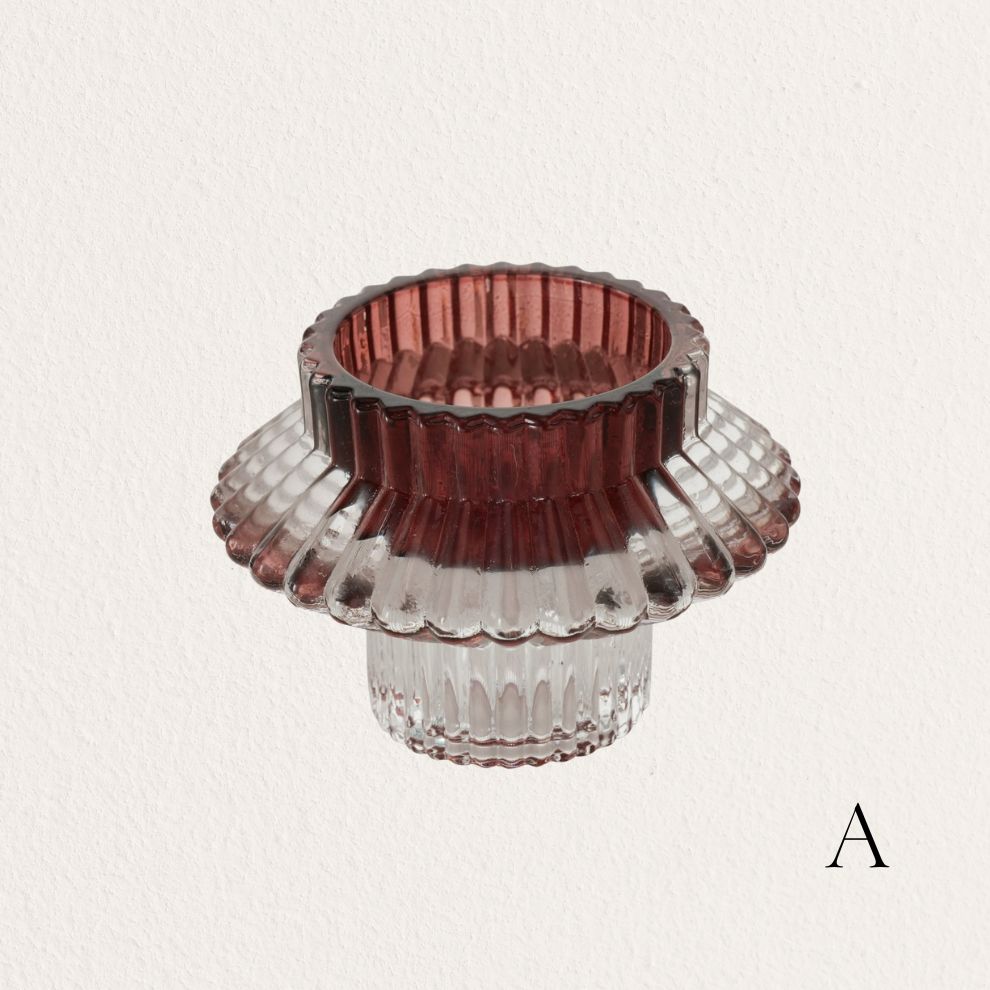 粉色玻璃燭台 (4)