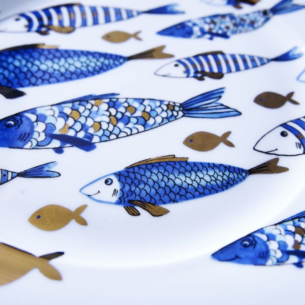 藍色魚群陶瓷盤 (4)
