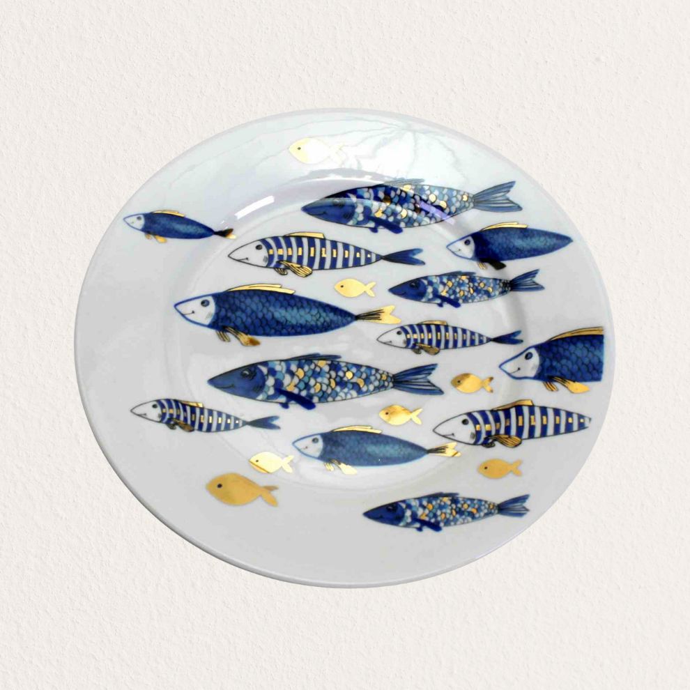 藍色魚群陶瓷盤 (1)