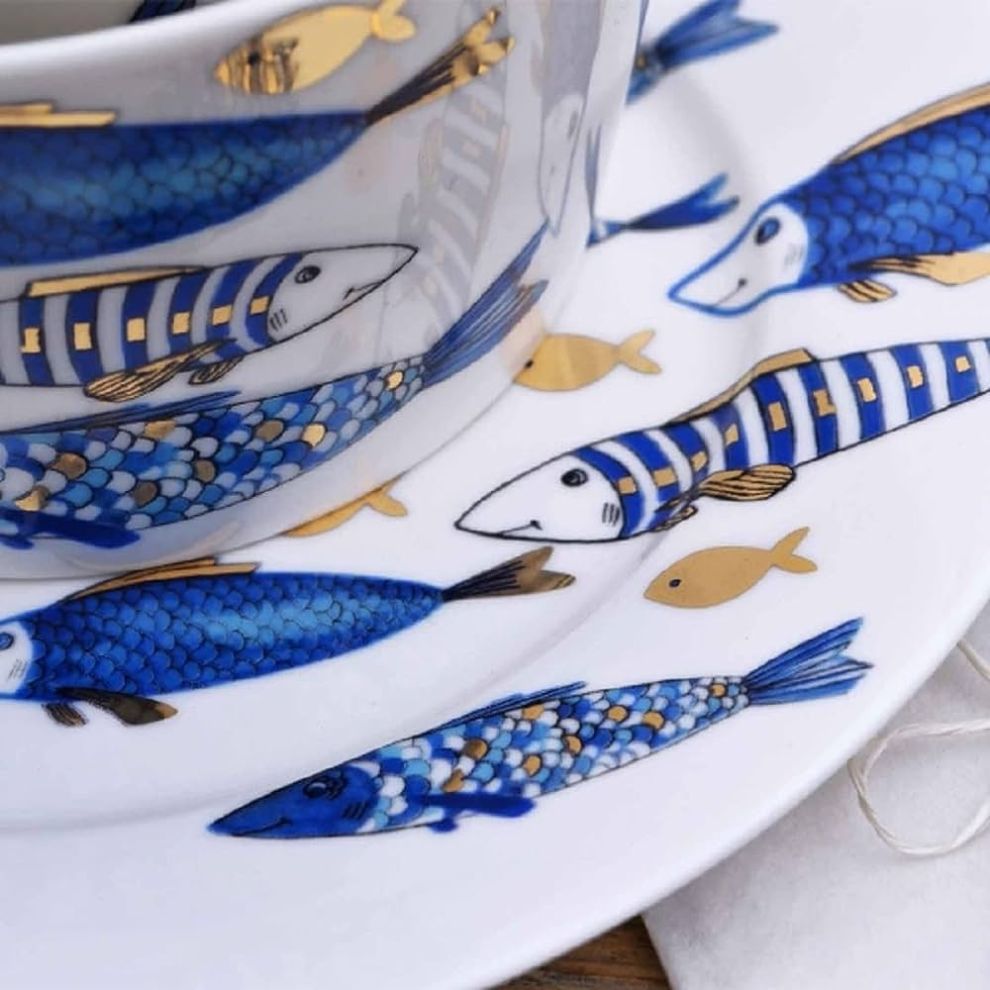 藍色魚群陶瓷盤 (5)