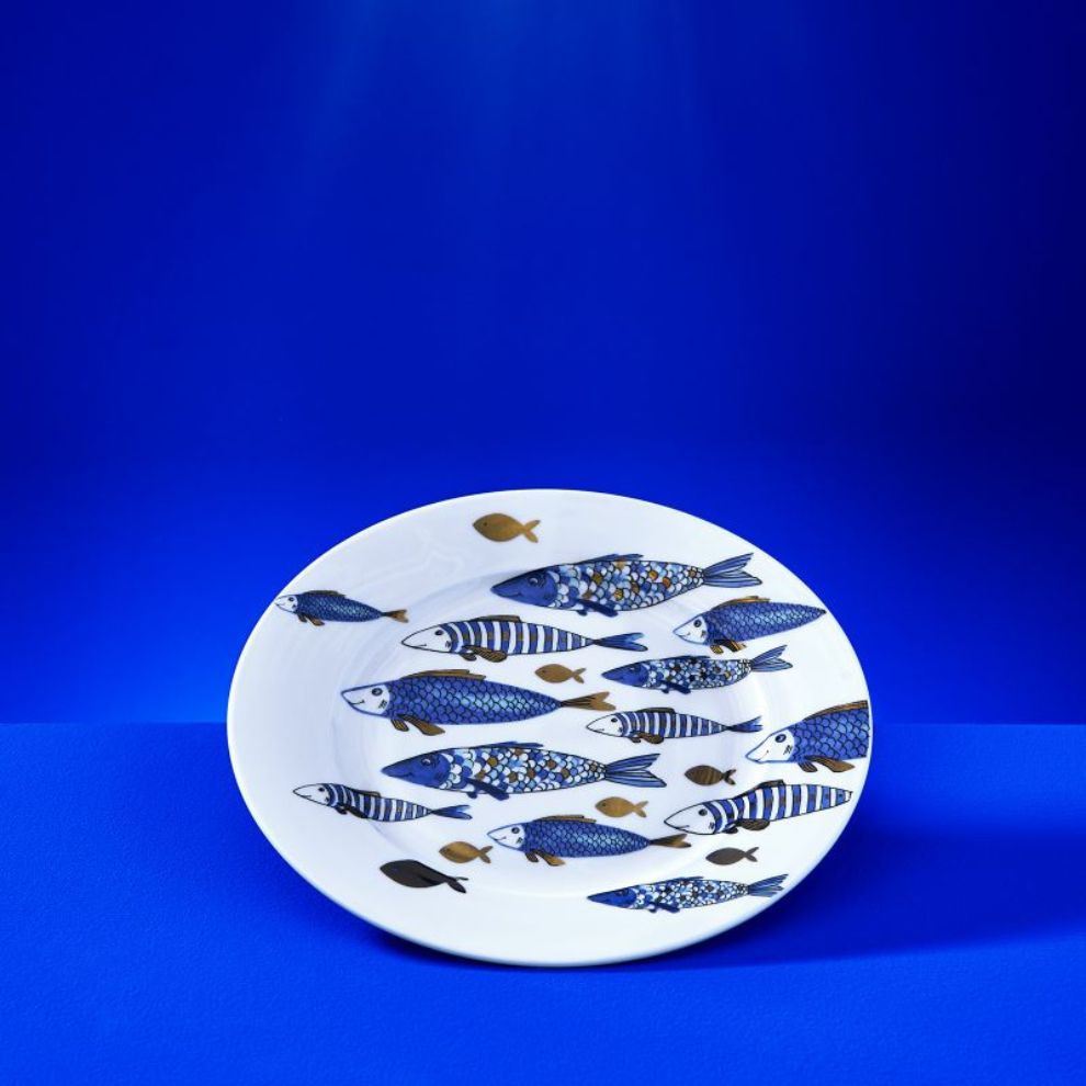 藍色魚群陶瓷盤 (2)